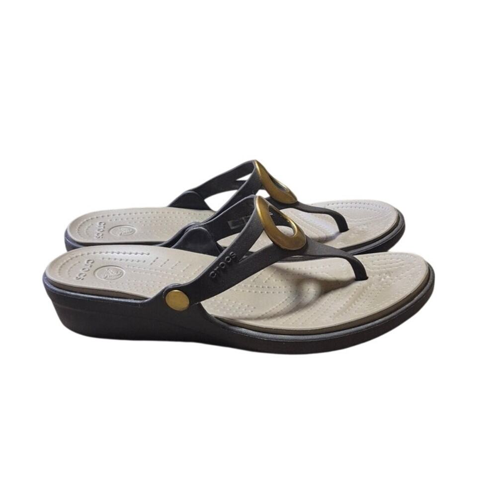 Crocs Sanrah Beveled Circle Wedge Sandals Size W10 - Picture 4 of 7